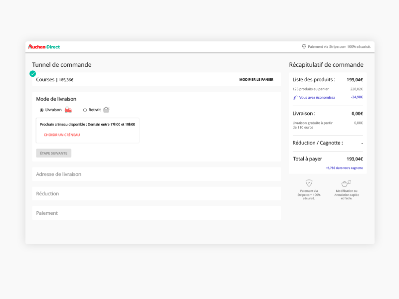 Auchan:Direct checkout flow auchandirect checkout ecommerce order ui ux