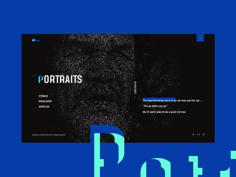 Nox - Portrait agency blue human humanity landing page news portrait studio ui uiux visual web