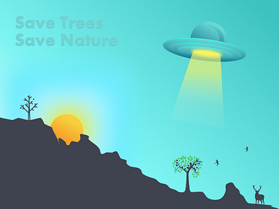 Save Trees Save Nature art illustration sun tree