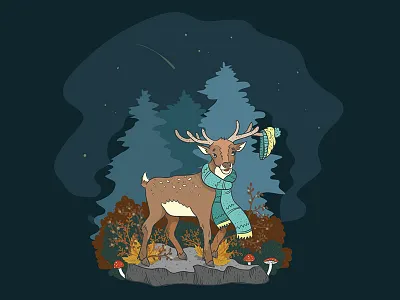 Little Deer art autumn deer digitalart forest illustration magic pic vector