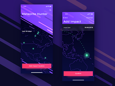 Meteorite Hunter clean dynamic ios meteorite modern purple red ui violet