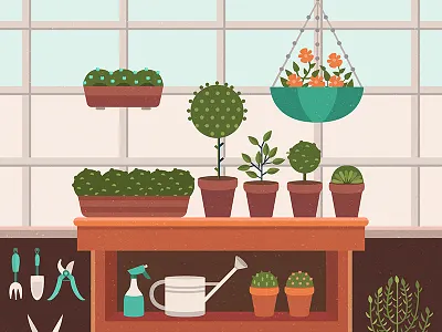 Greenhouse flat flower garden gardening glasshouse greenhouse grow grower illustrations orangery plant vector