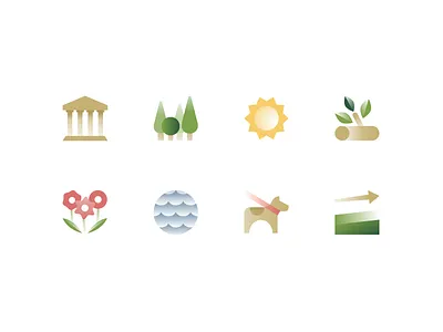 Trail Icons building dog flowers forest leaves sun trees uphill water weather