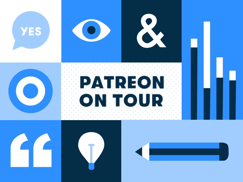 Patreon On Tour ae ampersand blue chart eye illustration lightbulb modular pencil quote target workshop