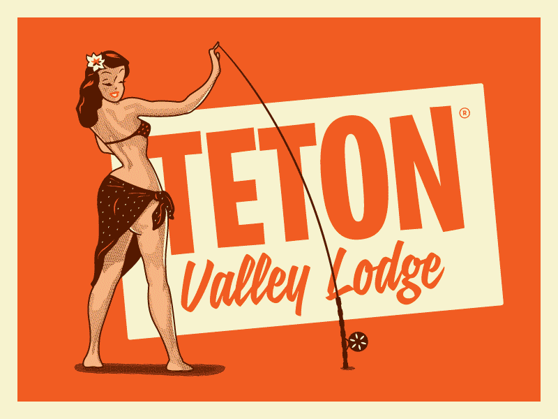 Teton Valley Lodge - Hula Girl dirggs fly fishing tours flyfishing growcase hula girl hawaiian idahoo illustration outdoor outdoors pinup girl retro comic book teton valley lodge