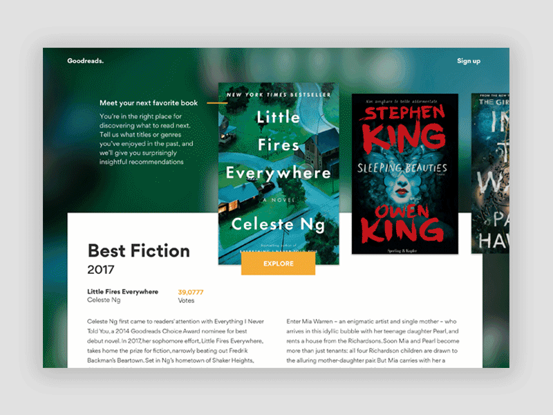 Book slider book goodreads landing page principle slider ui