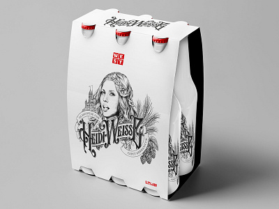 Heidi-Weisse_6 Pack beer bottle drawing hand drawn heidi lager packaging portrait typography