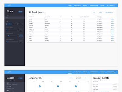 Web UI Style calendar dashboard filters navigation table web