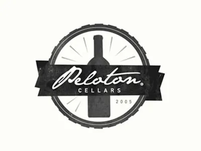 Peloton Cellars T-shirt Design banner bike bottle cellar distressed logo script wheel wine winery