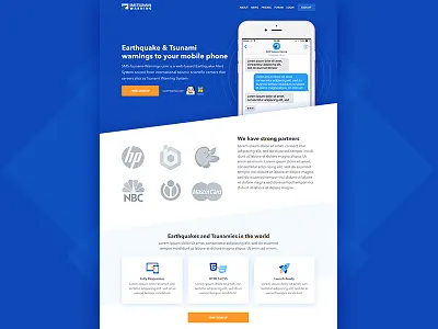 Earthquake & Tsunami Warnings app design hero image interface landing page lp promo site ui user web