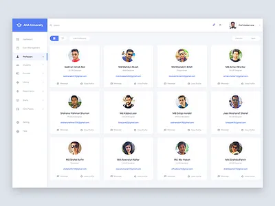 ANA University - Professors List admin template app college dashboard education university user interface web web template