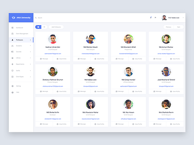 ANA University - Professors List admin template app college dashboard education university user interface web web template