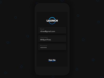 Launch Sign Up dark theme mobile sign up ui ux