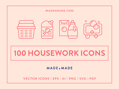 Made By Made | Line Icons – Housework cleaning housework icons illustrations infographics kitchen laundry line icons symbols ui ux vector