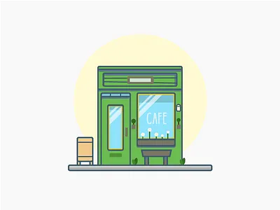 ☕️ Hollow Cafe building cafe coffee flat green illustration line minimal san francisco shop