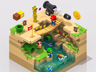 3D Land - Fan Art 3d cartoons character design gameart low poly magicavoxel mario bros nintendo pixel voxelart