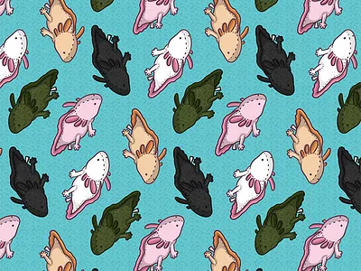 Plush Axolotls (Pattern) axolotl axolotls illustration ipad pro mexican walking fish pattern pattern design plush procreate