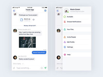 Instant Messaging App app chat design ios message minimal nav profile slide out ui ux