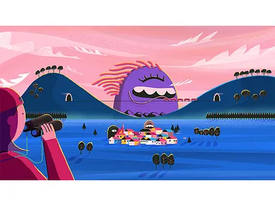 Monster city doodle fire girl illustration monster