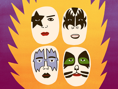 KISS band bold digital fun illustration kiss naive painting portraits rock n roll