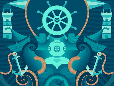 Marine background anchor background blue compass flat helm illustration lighthouse marine nautical sea ship