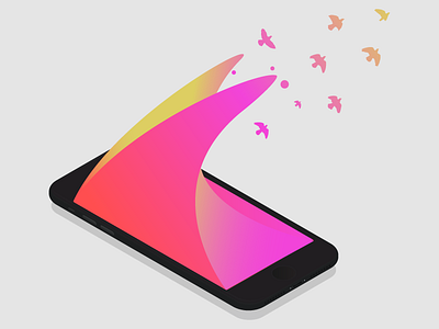 Gradient Isometric iPhone birds chroma fly gradient iphone isometric mobile device mockup ui ux webdev