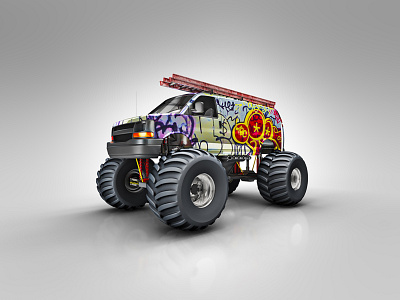 Monster Service Van 3d 3dart c4d cgi cinema4d graffiti monster truck photoshop retouching van wall art