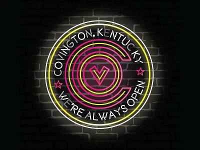 Covington Neon Sign badge branding covington grit grunge illustration logo neon sign typography