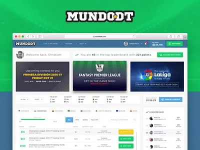 Fantasy league Dashboard app design fantasy football league product soccer ui ux website
