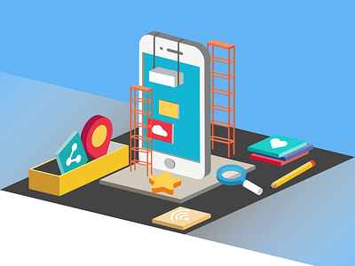 Isometric mobile application illustration app design illustration isometric mobile process