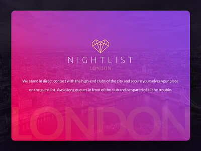 Nigh-list App club header landing page london night ui user interface ux uxpundit web design website