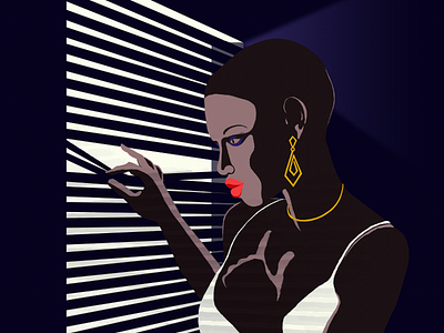 Femme Fatale by the window illustration in "Film Noir" style digital editorial illustration illustration photoshop