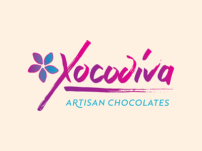 Xocodiva branding cacao pod cacao pod flower chocolate handlettered identity lettering logo design xocodiva