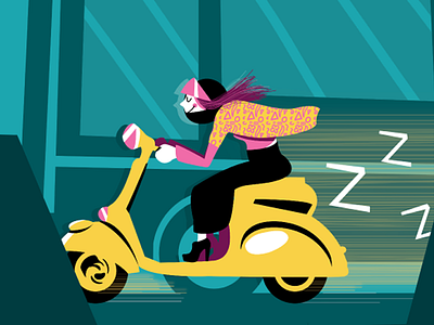 motorcycle girl character digital art girl illustration motorcycle transport urban vector vespa woman yellow