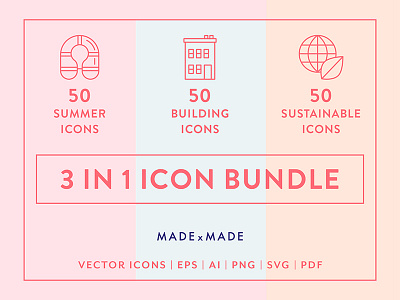 Made By Made | Line Icons – 3 in 1 Collection buildings bundle icons illustrations infographics line icons summer sustainability symbols ui ux vector