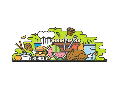 Foodies | Still Life chef hat chicken food muffin soup sushi watermelon