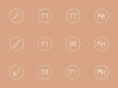 Woodworking Icon Set craft glyphs iconography icons lineart set table wood work