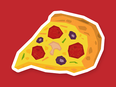 A slice of pizza beef cheese food mushroom olive pepperoni pizza poly slice sticker stickermule vinny