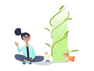 Grow corgi dog flower grow hello illustration plant wave