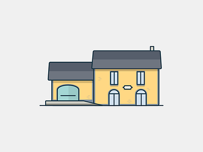 Yellow Train station 2d flat illustration jaune minimal pyrénées station train yellow
