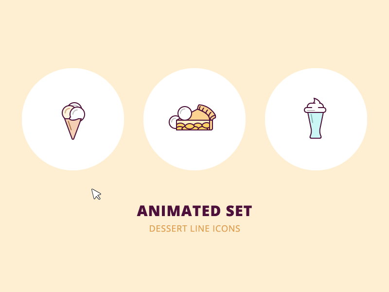 Sweets Animated Icons animation candy cobbler dessert glaze hover ice cream icon milkshake peach pie sweet
