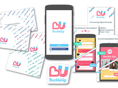 BuckleUp logobranding on various materials branding logo particle pattern