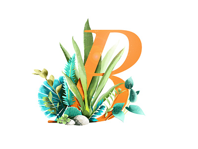 Floral B b dropcap floral illustrated illustration leaf letter plants vector