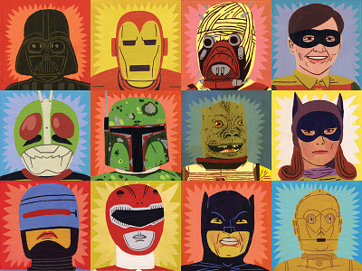 Heroes and Villains batman darth vader illustration marvel painting pop art pop culture portraits robocop star wars tokusatsu