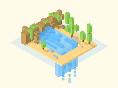 Waterfall breakthrough isometric vector waterfall