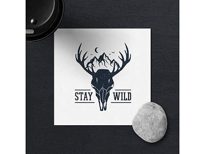 Stay wild adventure badge design double exposure grunge logo typography vintage wanderlust
