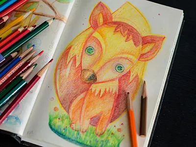 Fox art character coloredpencil colors drawing drawingeveryday illustration mariashishcova moleskine sketchbook