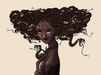 MEDUSA PORTRAIT drawing gorgon illustration medusa mythology snake woman