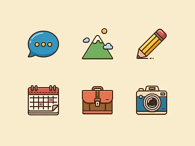 Contour Icons adobe briefcase calendar camera chat contour flat icon illustrator mountain pencil vector