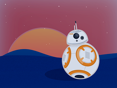 BB8 Jakku Sunset bb8 droid illustration illustrator jakku star wars sunset